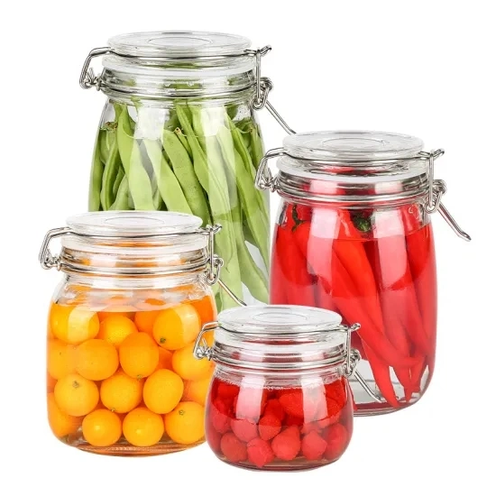 Round Glass Preserve Food Storage Jar with Glass Lid