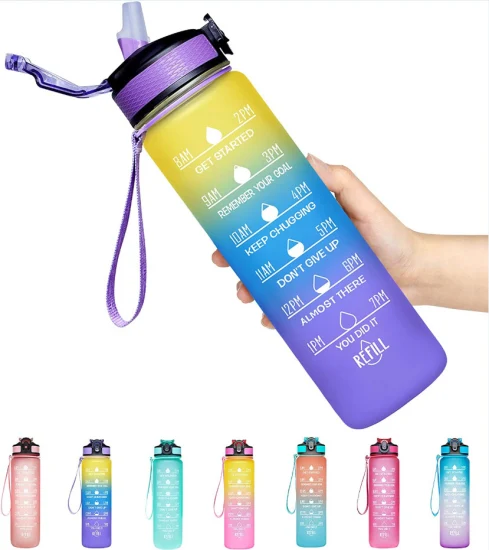 Индивидуальная герметичная спортивная мотивационная бутылка для воды из тритана без BPA с соломинкой для отметки времени